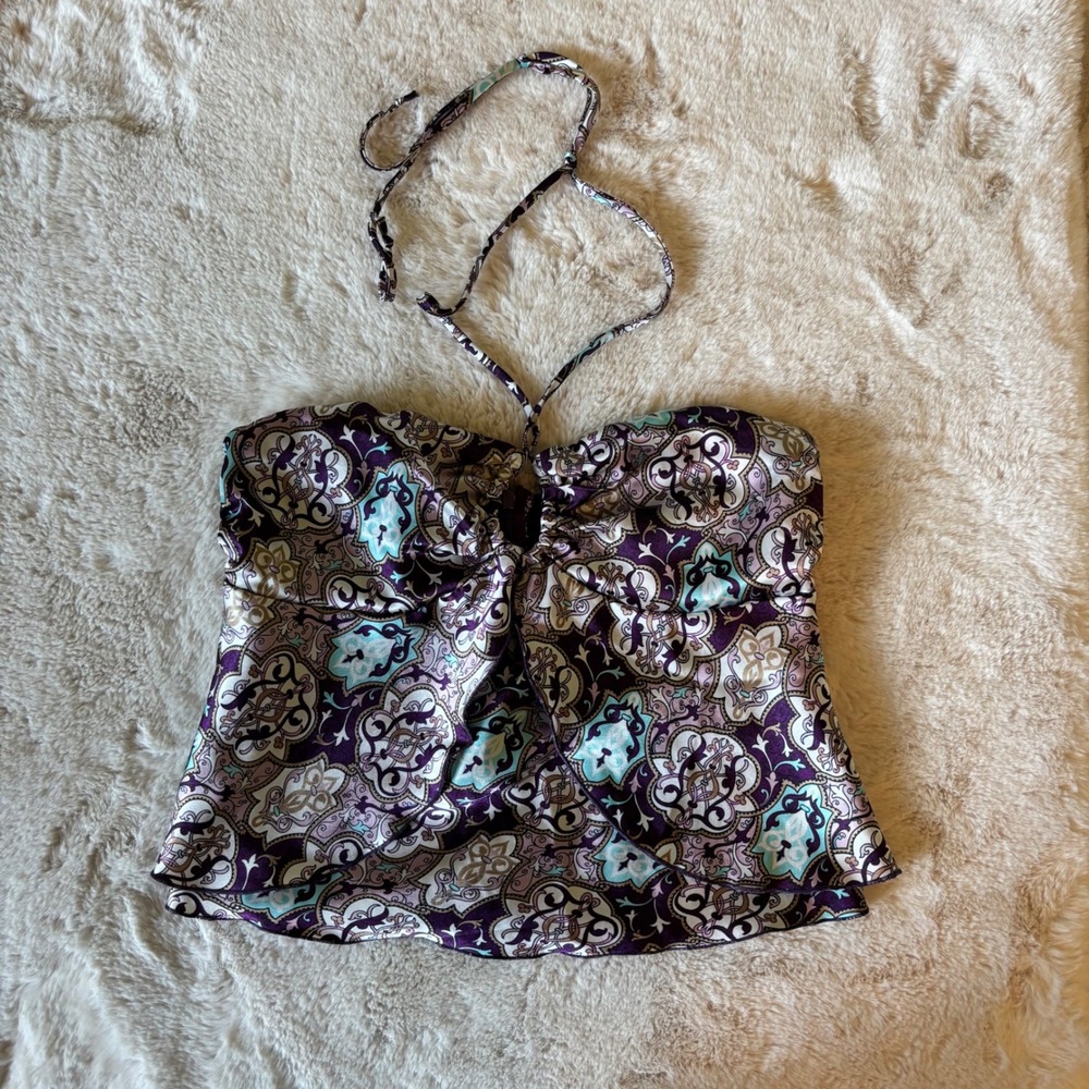 90s / 2000s Paisley Boho Strapless Halter Blouse